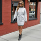 Long Sleeve Sweater Dress with Striped Trim and Waist Tie