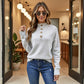 Knit Pullover Sweater with Button Collar and Long Sleeves