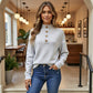 Knit Pullover Sweater with Button Collar and Long Sleeves