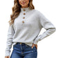 Knit Pullover Sweater with Button Collar and Long Sleeves