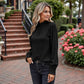 Long Sleeve Textured Blouse with Smocked High Neckline and Cuffed Sleeves