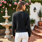 Textured Knit Button-Front Cardigan with Long Sleeves and Ribbed Trim