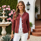 Textured Knit Button-Front Cardigan with Long Sleeves and Ribbed Trim