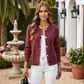 Textured Knit Button-Front Cardigan with Long Sleeves and Ribbed Trim