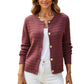 Textured Knit Button-Front Cardigan with Long Sleeves and Ribbed Trim