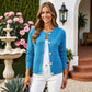 Textured Knit Button-Front Cardigan with Long Sleeves and Ribbed Trim