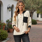 Button Front Hooded Pullover with Front Pocket and Ribbed Trim