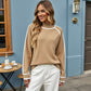 Long Sleeve Knit Sweater with Contrast Trim and Mock Neck