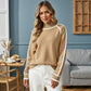Long Sleeve Knit Sweater with Contrast Trim and Mock Neck