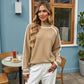 Long Sleeve Knit Sweater with Contrast Trim and Mock Neck