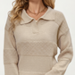 Textured Stripe Knit Pullover Sweater with Polo Collar