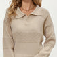Textured Stripe Knit Pullover Sweater with Polo Collar
