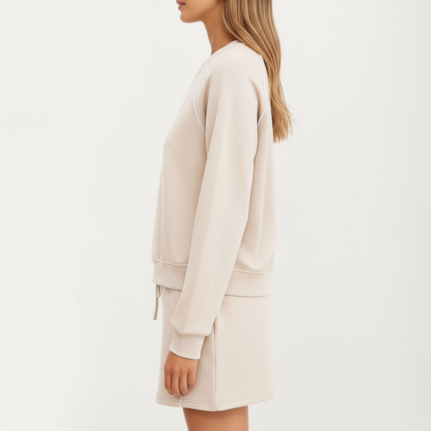 2-Piece Set Long Sleeve Pullover Top with Elastic Waist Mini Skirt