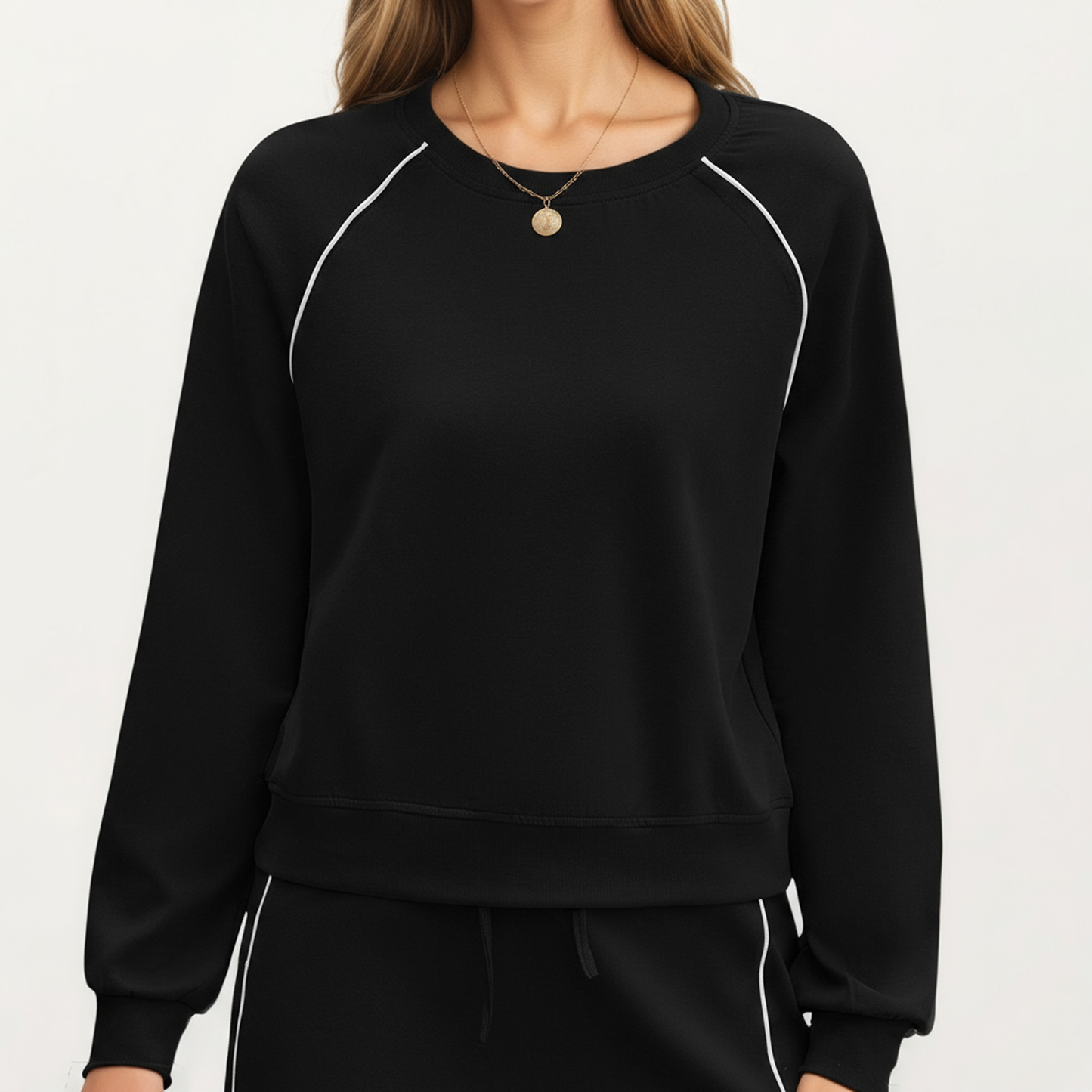 2-Piece Set Long Sleeve Pullover Top with Elastic Waist Mini Skirt