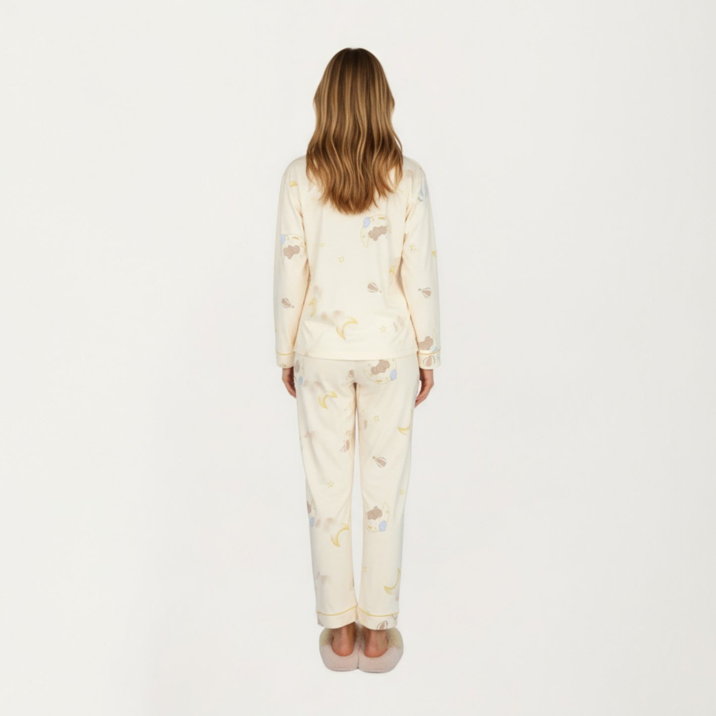 2-Piece Set Long Sleeve Button Front Top and Relaxed Fit Pants Pajama Set with Moon and Star Print