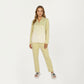 2-Piece Set Long Sleeve Button Front Top and Relaxed Fit Pants Pajama Set with Minimalist Floral Detail
