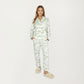 2-Piece Set Long Sleeve Button Front Top with Built-In Chest Pads and Relaxed Fit Pants Pajama Set with Brushstroke Print