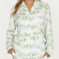 2-Piece Set Long Sleeve Button Front Top with Built-In Chest Pads and Relaxed Fit Pants Pajama Set with Brushstroke Print