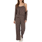 3-Piece Set Long Sleeve Padded Button Top, Camisole, and Relaxed Fit Pants Pajama Set with Soft Knit Fabric