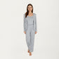 3-Piece Set Long Sleeve Padded Button Top, Camisole, and Relaxed Fit Pants Pajama Set with Soft Knit Fabric