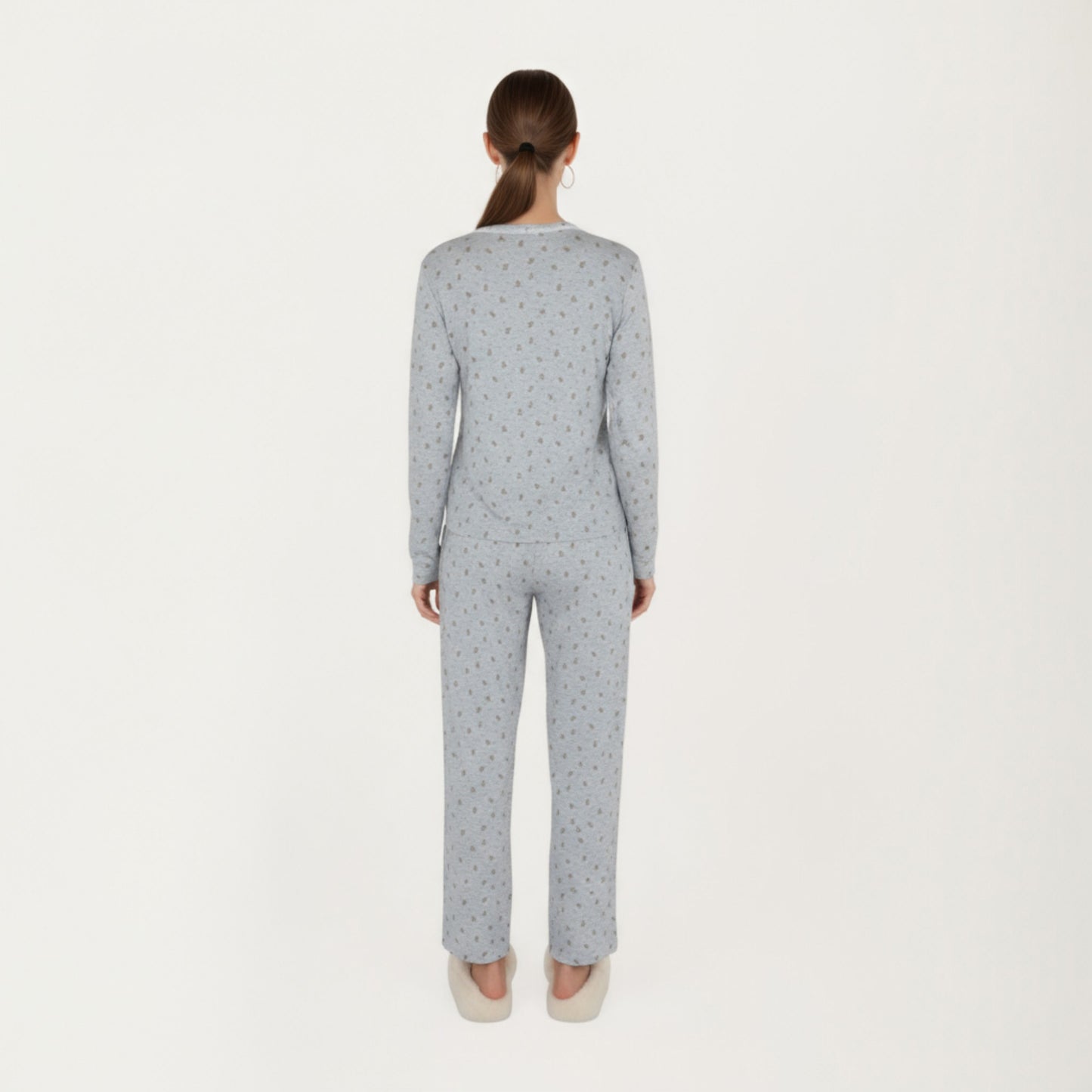 3-Piece Set Long Sleeve Padded Button Top, Camisole, and Relaxed Fit Pants Pajama Set with Soft Knit Fabric