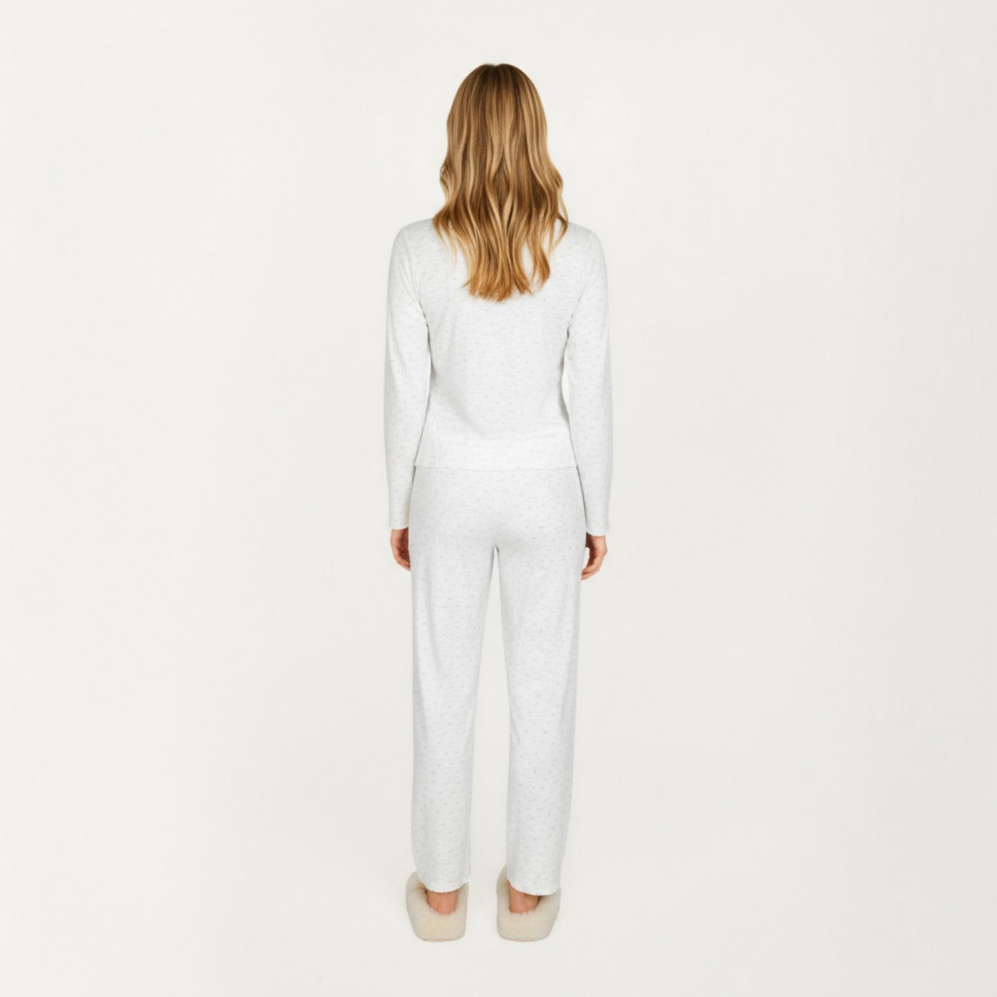 2-Piece Set Long Sleeve Button Front Top with Built-In Chest Pads and Relaxed Fit Pants Pajama Set in Soft Textured Fabric