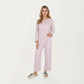 2-Piece Set Long Sleeve Button Front Top with Built-In Chest Pads and Relaxed Fit Pants Pajama Set in Soft Textured Fabric