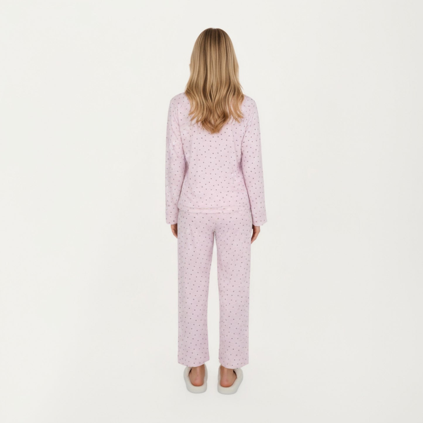 2-Piece Set Long Sleeve Button Front Top with Built-In Chest Pads and Relaxed Fit Pants Pajama Set in Soft Textured Fabric