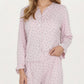2-Piece Set Long Sleeve Button Front Top with Built-In Chest Pads and Relaxed Fit Pants Pajama Set in Soft Textured Fabric