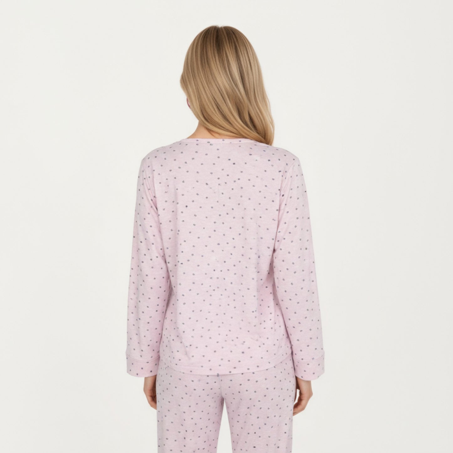 2-Piece Set Long Sleeve Button Front Top with Built-In Chest Pads and Relaxed Fit Pants Pajama Set in Soft Textured Fabric