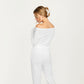 2-Piece Set Long Sleeve Button Front Top with Built-In Chest Pads and Relaxed Fit Pants Pajama Set in Soft Knit Fabric