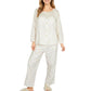 2-Piece Set Long Sleeve Button Front Top with Built-In Chest Pads and Relaxed Fit Pants Pajama Set with Floral Print
