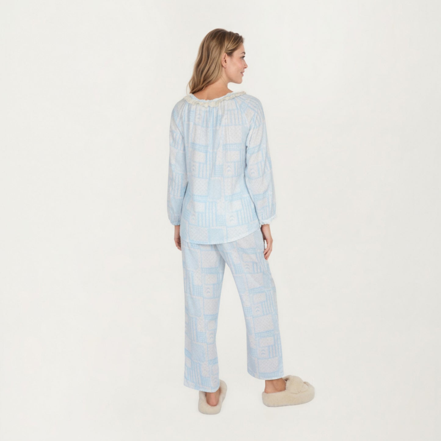 2-Piece Set Long Sleeve Button Front Top with Built-In Chest Pads and Relaxed Fit Pants Pajama Set with Floral Print