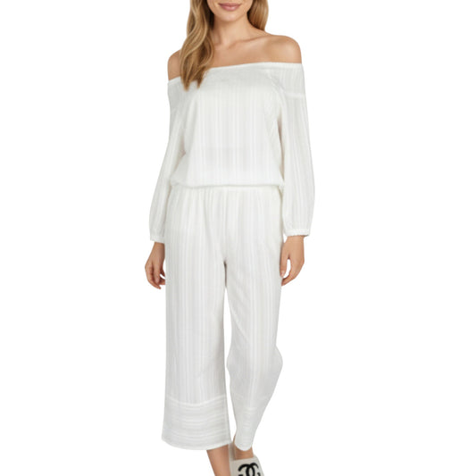 2-Piece Set Long Sleeve Gathered Neckline Top and Relaxed Fit Pants Pajama Set in Lightweight Fabric