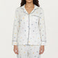 2-Piece Set Long Sleeve Button Front Top and Relaxed Fit Pants Pajama Set with Heart Print