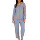 2-Piece Set Long Sleeve Button Front Top and Relaxed Fit Pants Pajama Set with Abstract Print