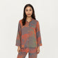 2-Piece Set Long Sleeve Button Front Top and Relaxed Fit Pants Pajama Set with Abstract Print