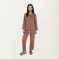 2-Piece Set Long Sleeve Button Front Top and Relaxed Fit Pants Pajama Set with Abstract Print