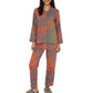 2-Piece Set Long Sleeve Button Front Top and Relaxed Fit Pants Pajama Set with Abstract Print