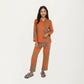 2-Piece Set Long Sleeve Button Front Top and Relaxed Fit Pants Pajama Set with Abstract Print
