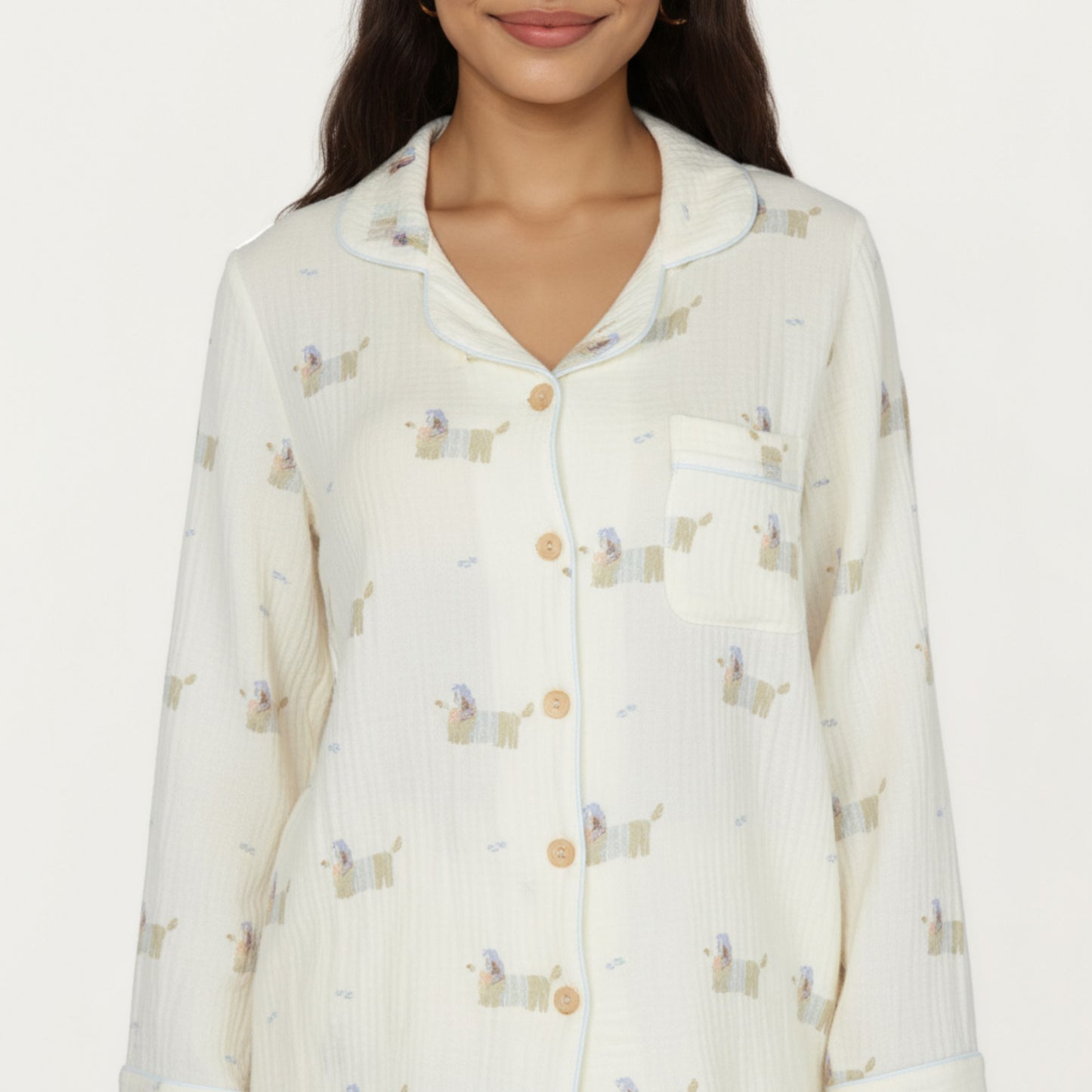 2-Piece Set Long Sleeve Button Front Top and Relaxed Fit Pants Pajama Set with Dog Print