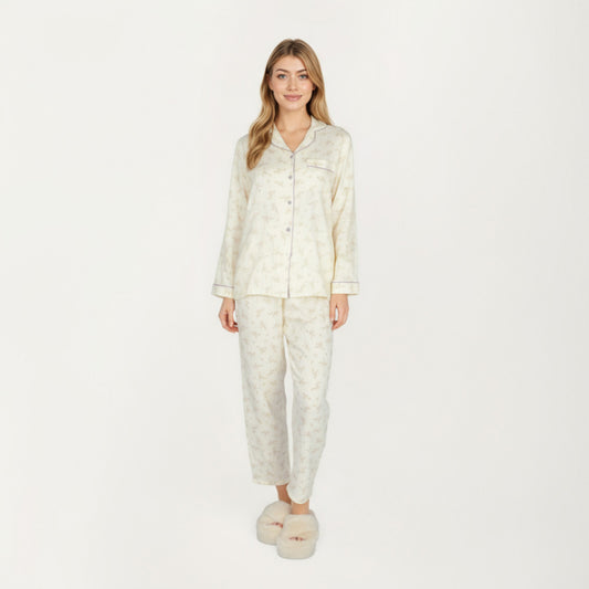 2-Piece Set Long Sleeve Button Front Top and Relaxed Fit Pants Pajama Set with Floral Print