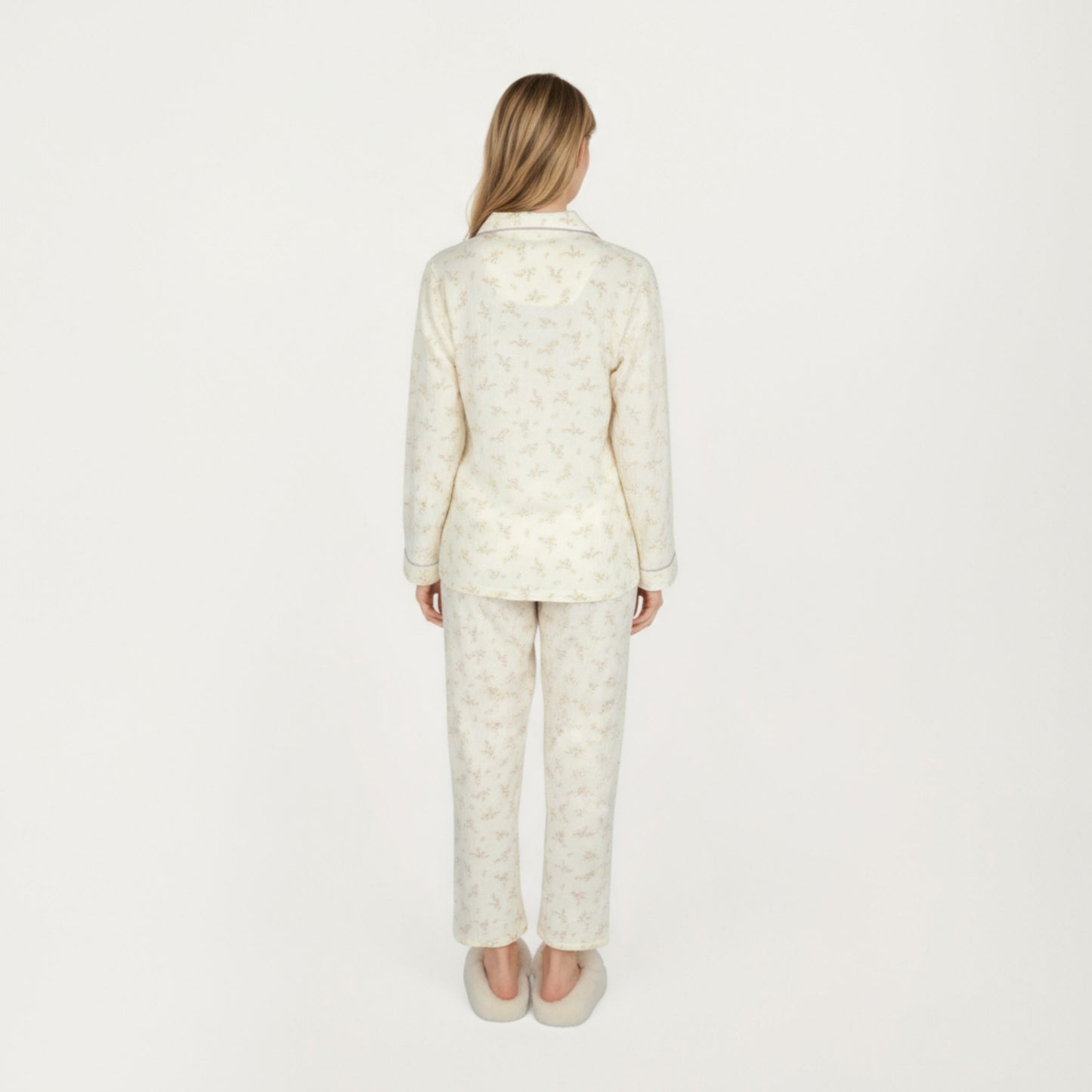 2-Piece Set Long Sleeve Button Front Top and Relaxed Fit Pants Pajama Set with Floral Print