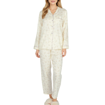 2-Piece Set Long Sleeve Button Front Top and Relaxed Fit Pants Pajama Set with Floral Print