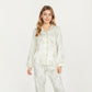 2-Piece Set Long Sleeve Button Front Top and Relaxed Fit Pants Pajama Set with Botanical Print
