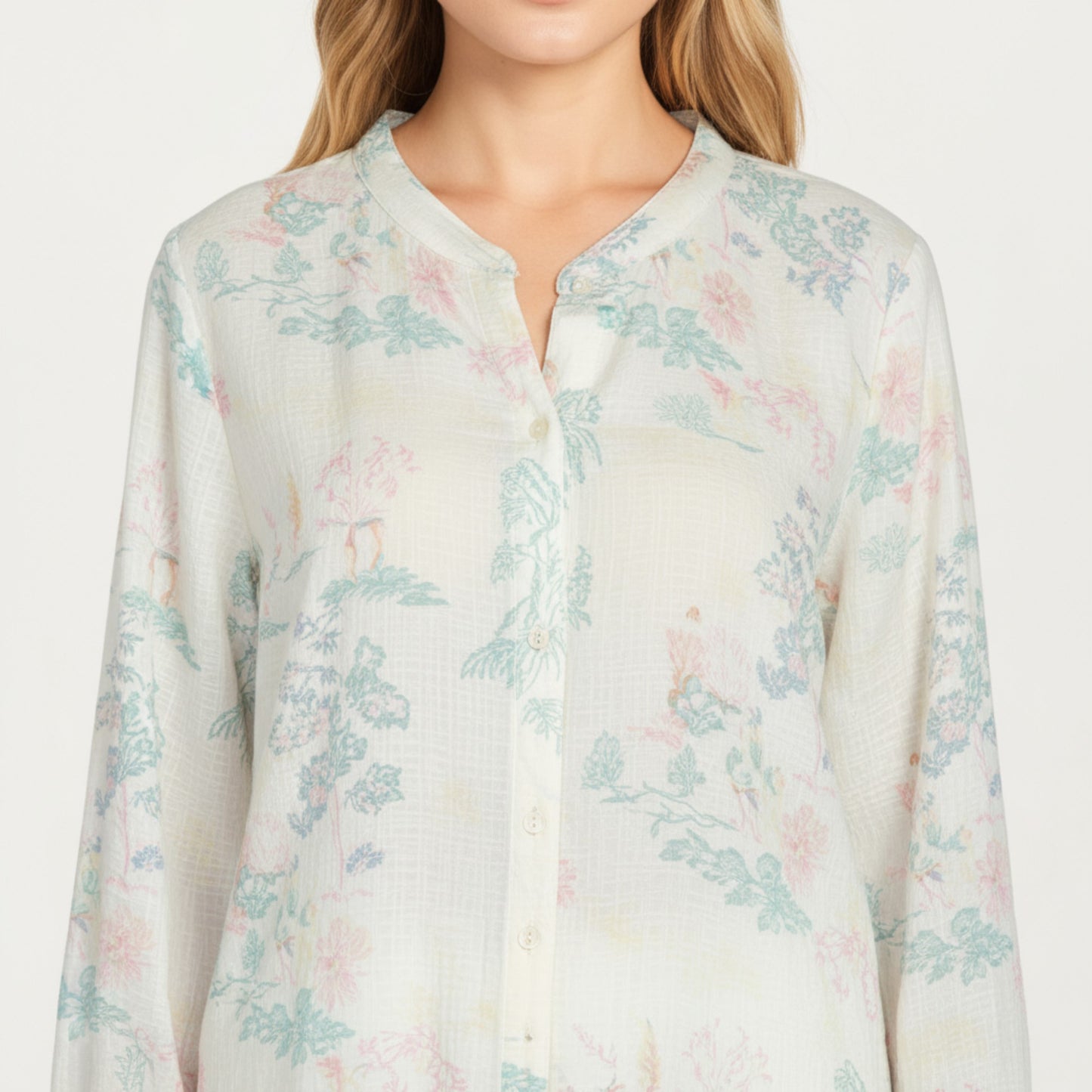 2-Piece Set Long Sleeve Button Front Top and Relaxed Fit Pants Pajama Set with Pastel Print