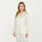 2-Piece Set Long Sleeve Button Front Top and Matching Relaxed Fit Pants Pajama Set with Contrast Piping