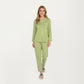 2-Piece Set Long Sleeve Button Front Top and Matching Relaxed Fit Pants Pajama Set with Contrast Piping