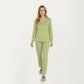 2-Piece Set Long Sleeve Button Front Top and Matching Relaxed Fit Pants Pajama Set with Contrast Piping