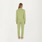 2-Piece Set Long Sleeve Button Front Top and Matching Relaxed Fit Pants Pajama Set with Contrast Piping